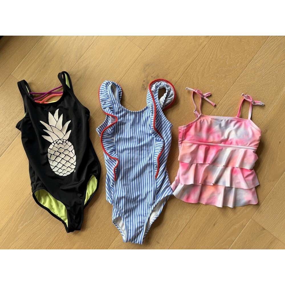LOT of 3 GIRLS ONE PIECE SWIMSUITS size 10 And 12 Justice Cat & Jack